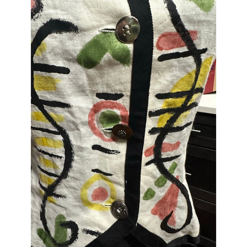 Vintage Whittall & Shon Women’s Vest button up Tye Back Abstract Art to wear M - Picture 5 of 11